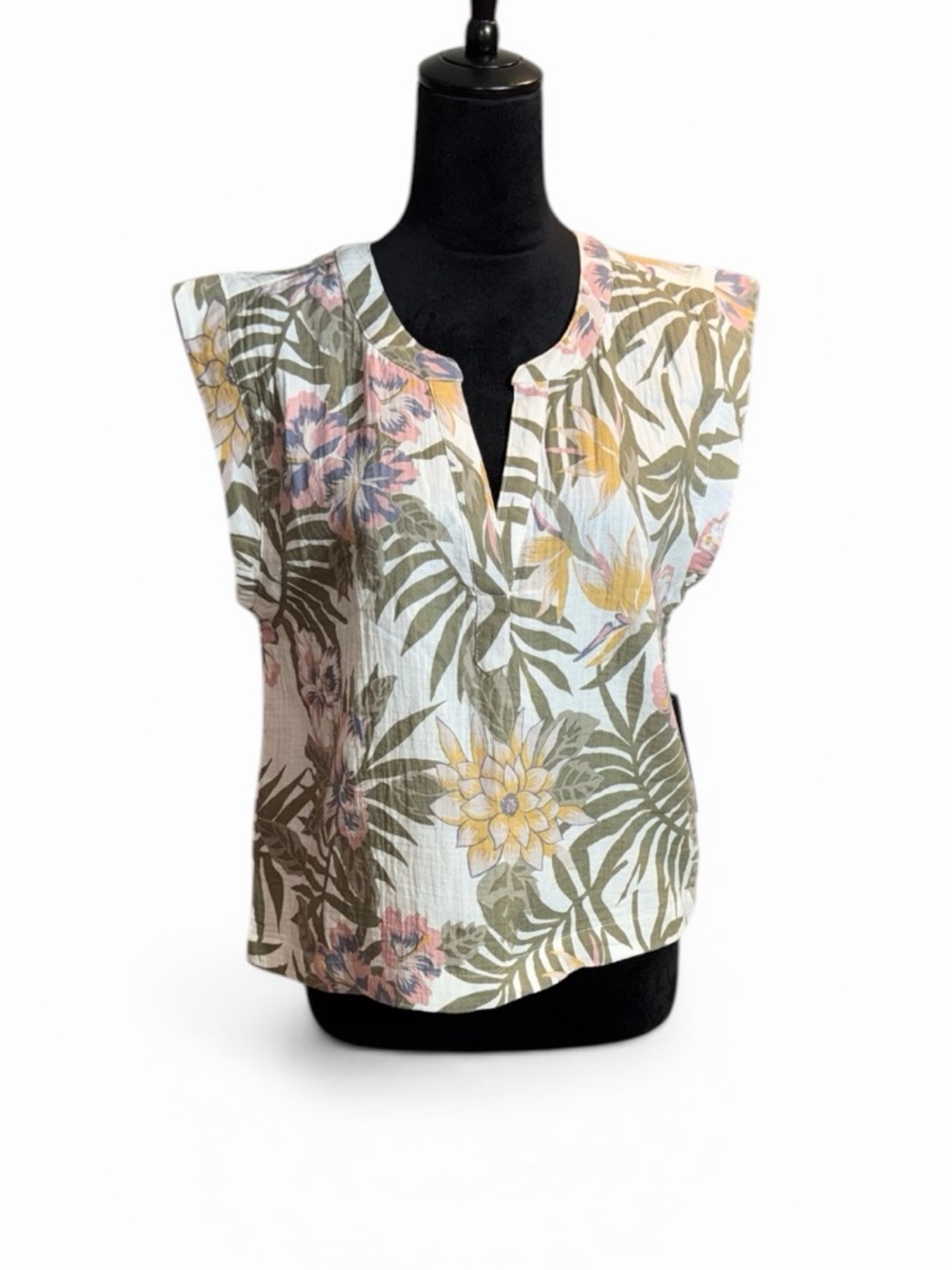 NWT Tropical Print Cap-Sleeve Tank Top - White/Green